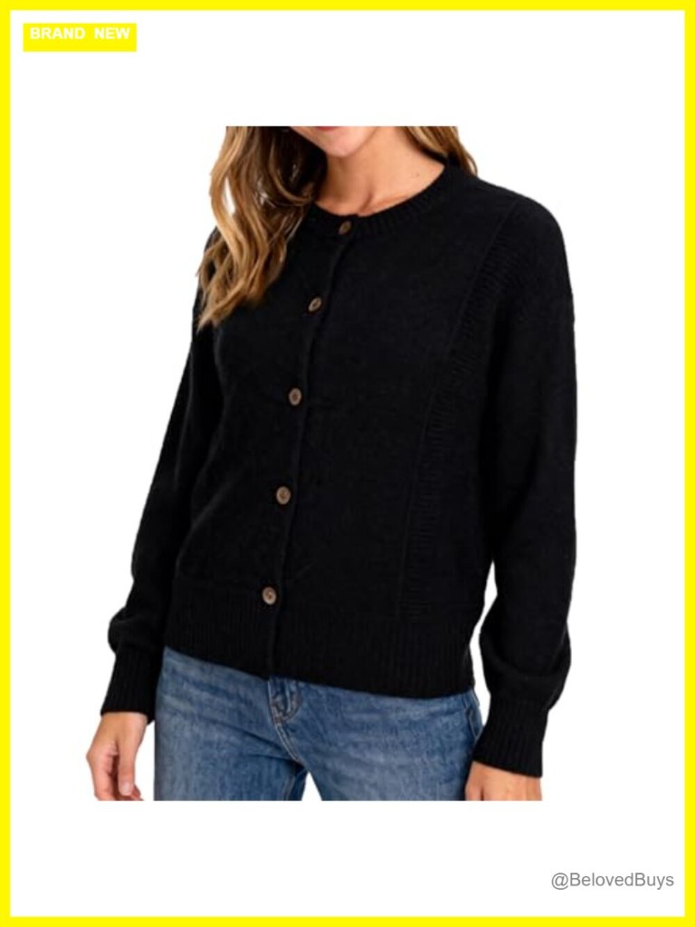 100% Wool Button Down Cardigan Sweater Crew Neck Long Sleeve Winter Layer